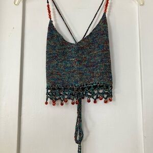 Multicolor Knit Tank Top with Beaded Hem